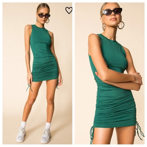 Superdown Emerald Green Cory Ruched Side Dress Sz S Y2K 90’s - Picture 1 of 7
